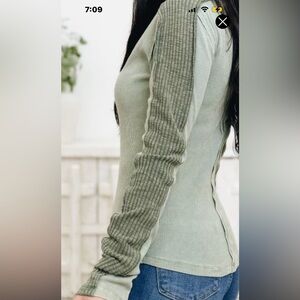 Oli & Hali Olive Green, Acid Washed Ribbed Top with Dark Green Trim